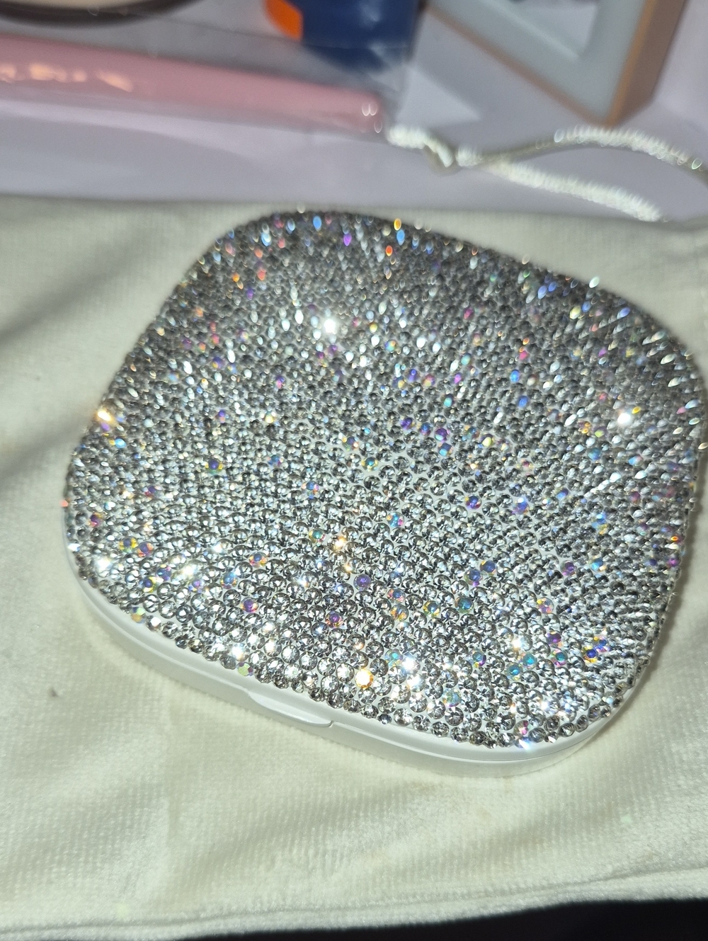 Crystal Embellished Silver Compact Mirror - Women's Accessory New